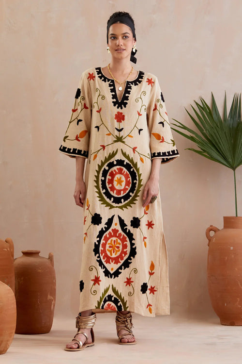 Natural And Multi Color Maxi Dress