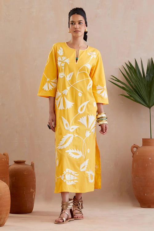 Mango Yellow And Ivory Maxi Dress