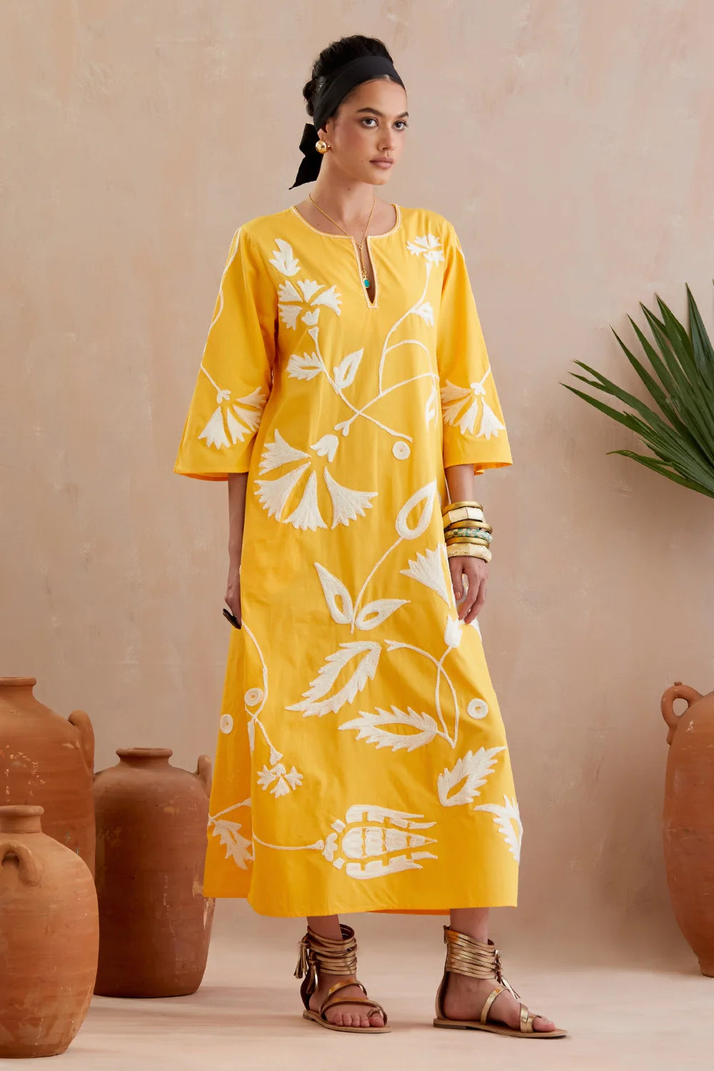 Mango Yellow And Ivory Maxi Dress