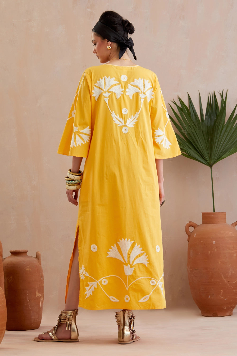 Mango Yellow And Ivory Thraed Embroidery Maxi Dress