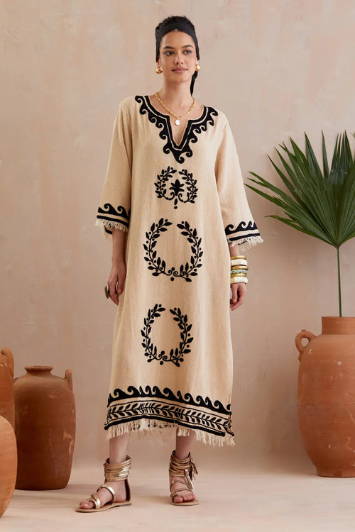 Natural And Black Maxi Dress