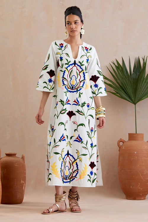 Ivory Embroidery Maxi Dress