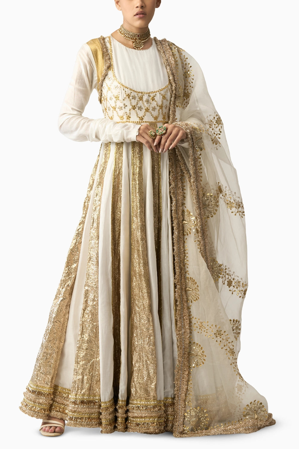 Aarohi Safed Lampi Anarkali Dupatta Set