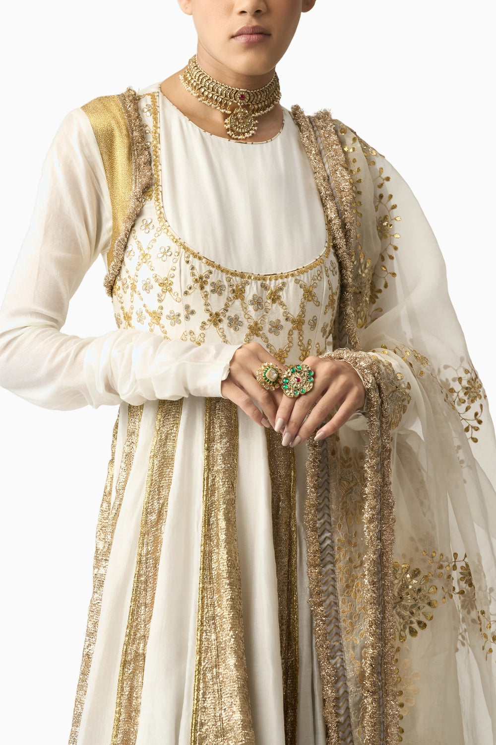 Aarohi Safed Lampi Anarkali Dupatta Set