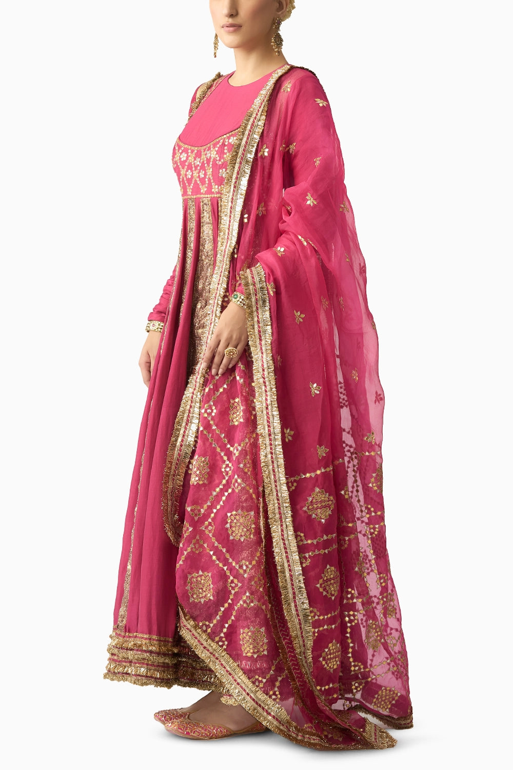 Aarohi Gulabi Lampi Anarkali Dupatta Set