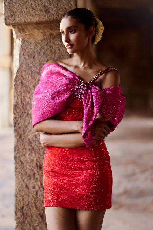 Azhi Red Dress with Bow