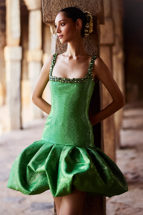 Raajney Green Mini Dress with Volume