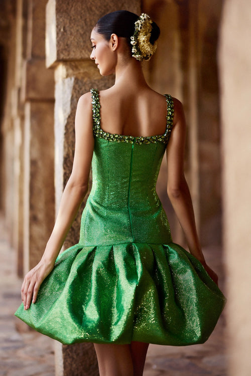 Raajney Green Mini Dress with Volume