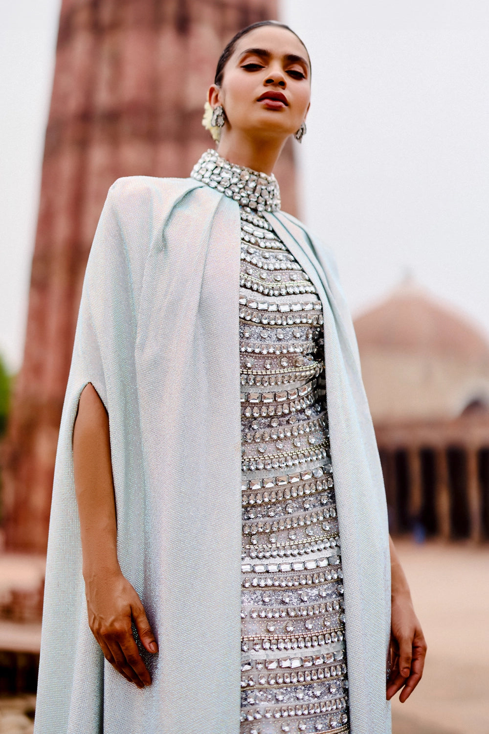 Soma Cascade Silver Stone Dress with White Cape