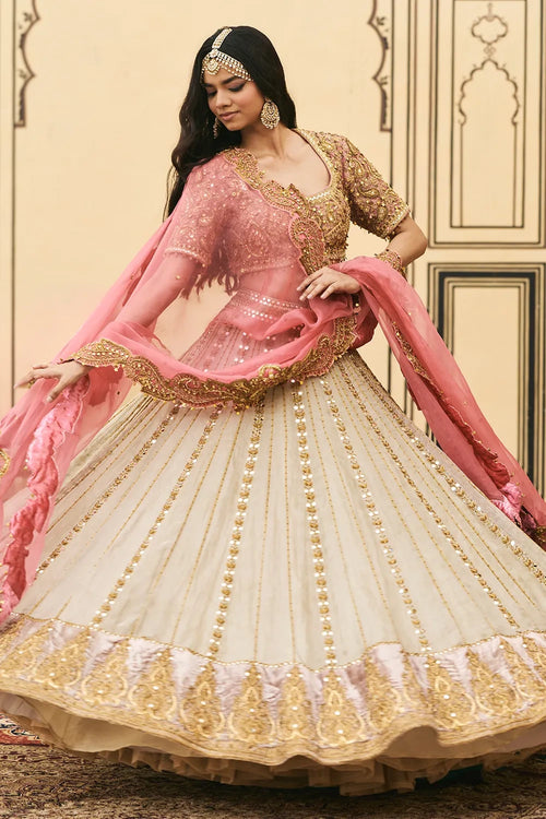 Gulabi-Rajat Tissue Lehenga Set
