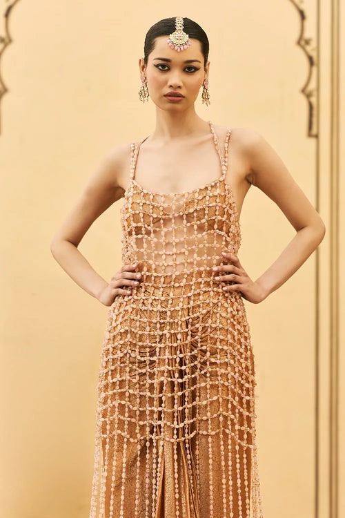 Kesari Tissue Brocade Beads Dress Set