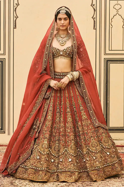 Sindoori Raw Silk Lehenga Set