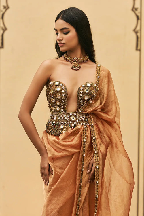 Kesariya Jadaau Corset Saree Set