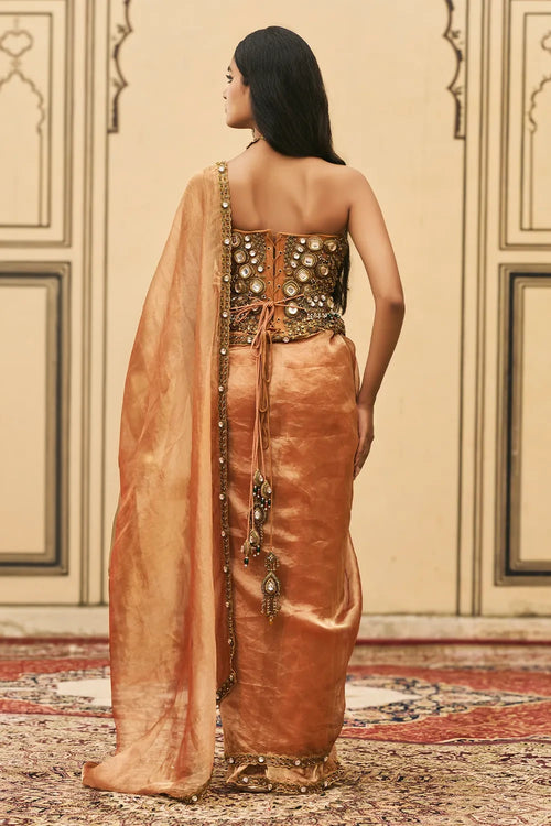 Kesariya Jadaau Corset Saree Set