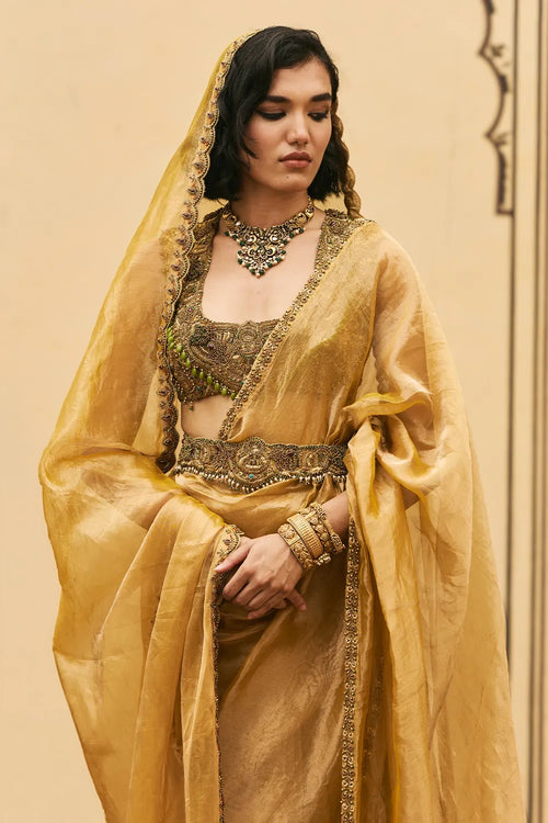 Haridra Jadaau Saree Set With Dupatta