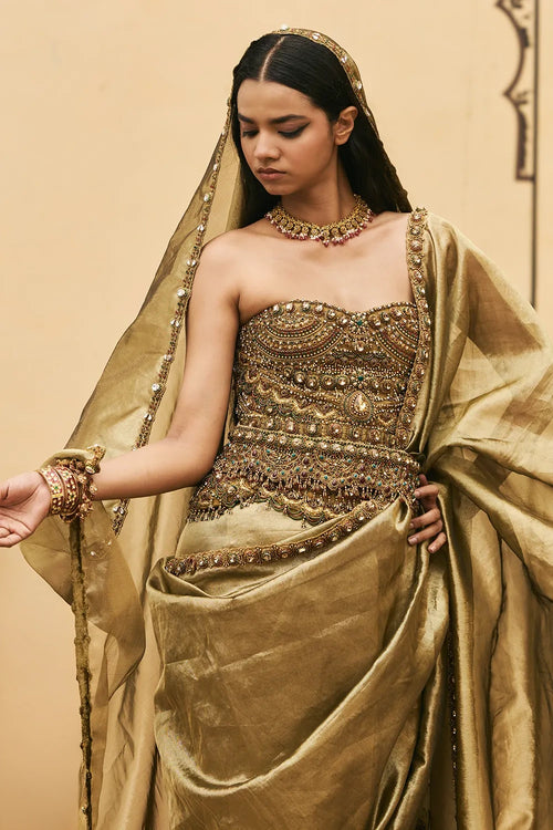 Pallavi Jadaau Corset Saree Set With Dupatta