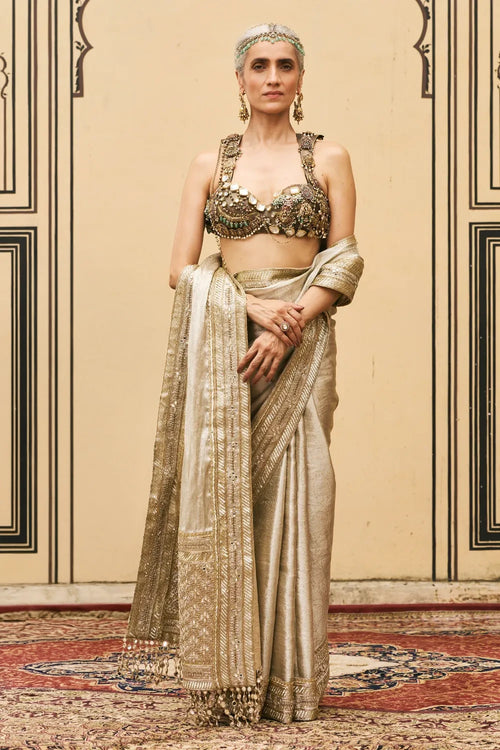 Swarnim Tissue Brocade Metal Saree Set