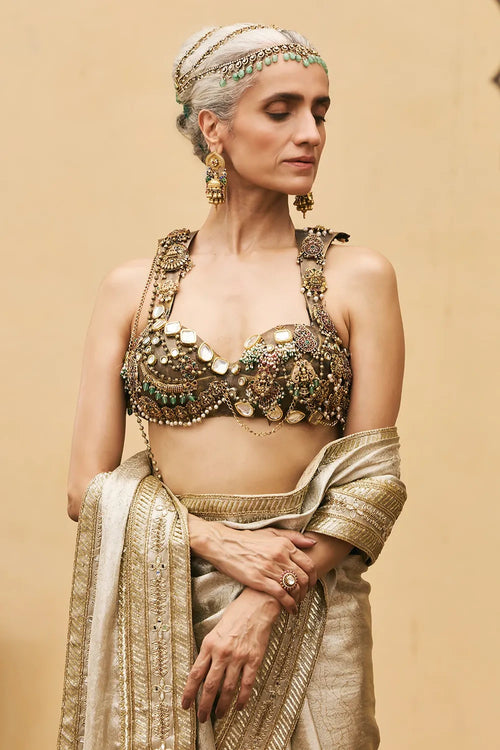Swarnim Tissue Brocade Metal Saree Set