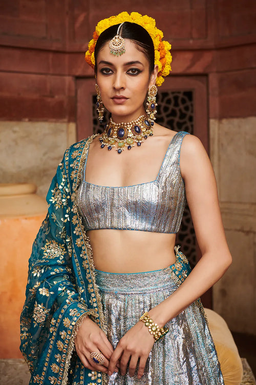 Aasmani Lampi Lehenga Set