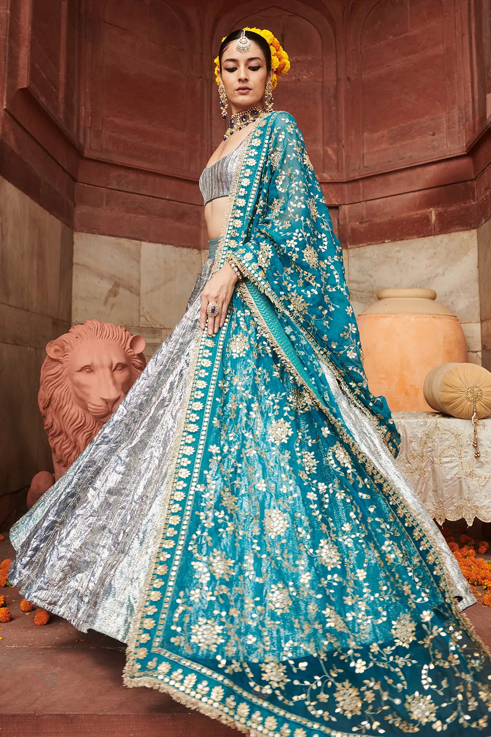 Aasmani Lampi Lehenga Set