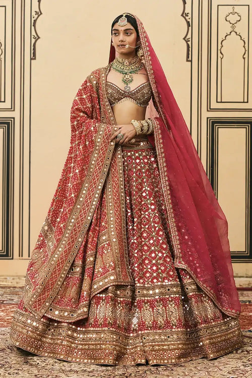 Gulabi Bandhej Georgette Lehenga Set