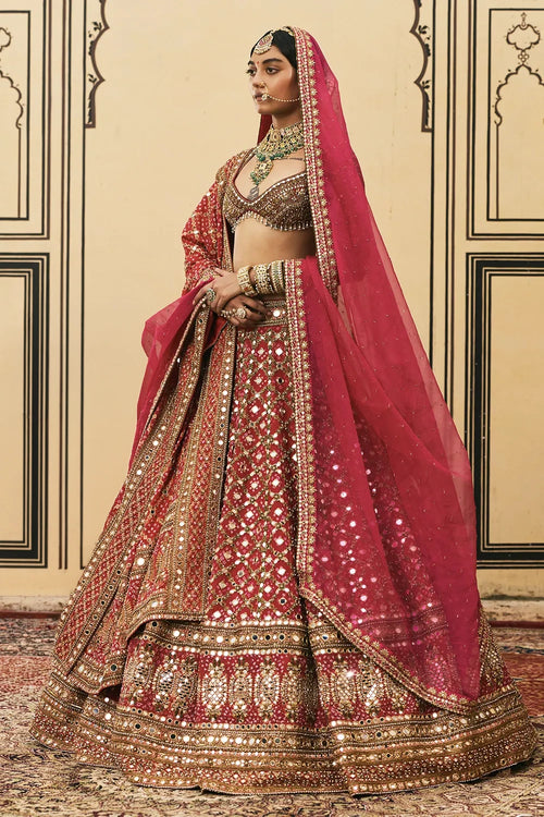 Gulabi Bandhej Georgette Lehenga Set