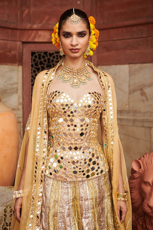 Chandi Sona Sheesh Lampi Lehenga Set with Cape