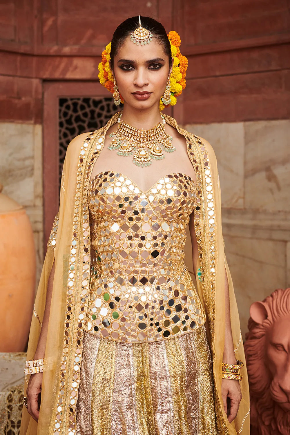 Chandi Sona Sheesh Lampi Lehenga Set with Cape