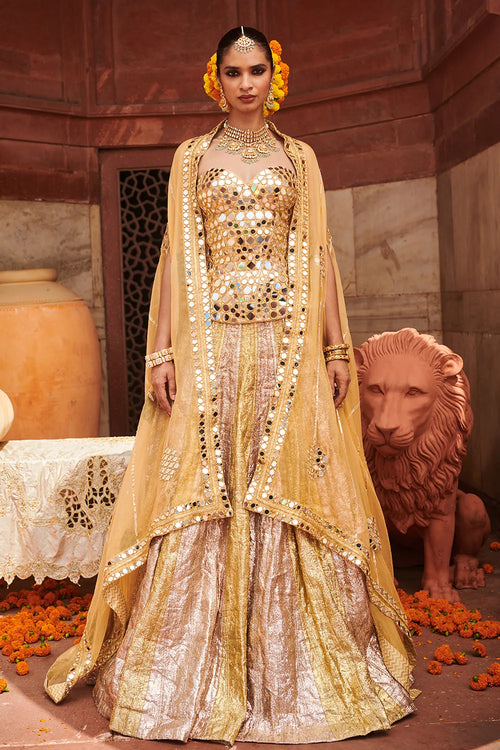 Chandi Sona Sheesh Lampi Lehenga Set with Cape