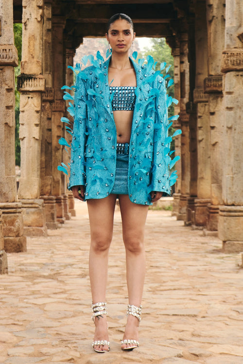 Shaila Turquoise Top with Mini Skirt and Tube