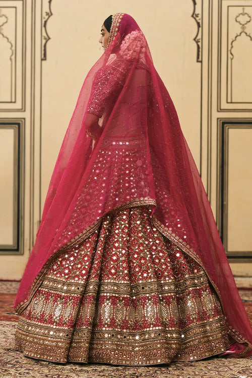 Gulabi Bandhej Georgette Lehenga Set