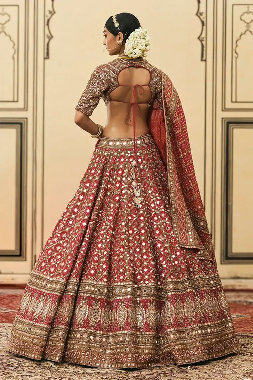 Gulabi Bandhej Georgette Lehenga Set