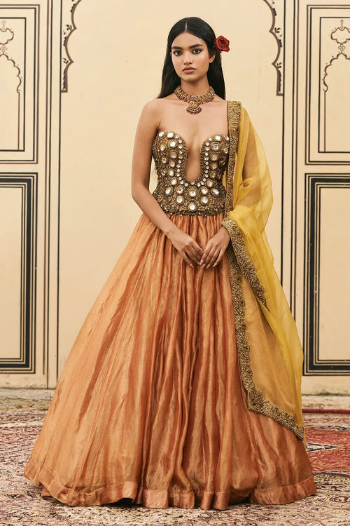 Narangi Tissue Brocade Lehenga Set