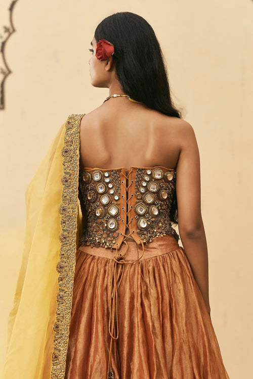 Narangi Tissue Brocade Lehenga Set