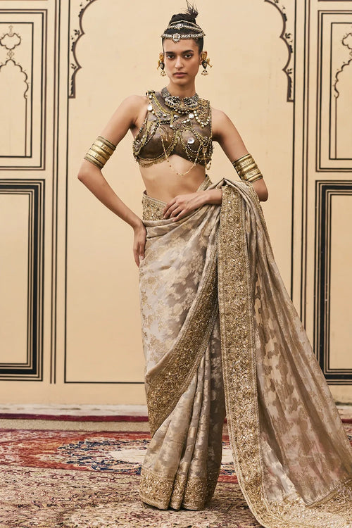 Dhoomra Tissue Brocade Metal Saree Set