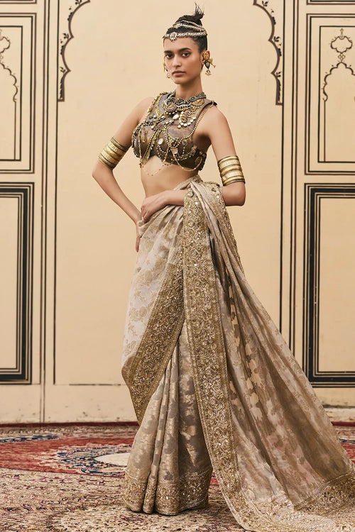 Dhoomra Tissue Brocade Metal Saree Set