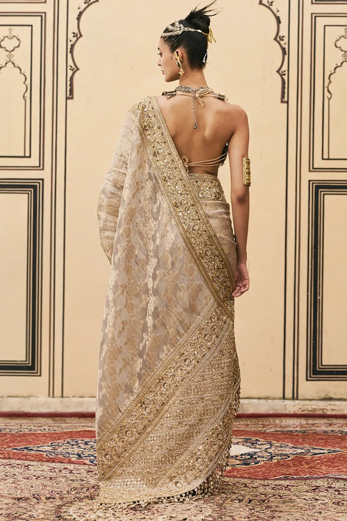 Dhoomra Tissue Brocade Metal Saree Set