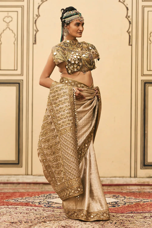 Kansya Tissue Brocade Metal Saree Set