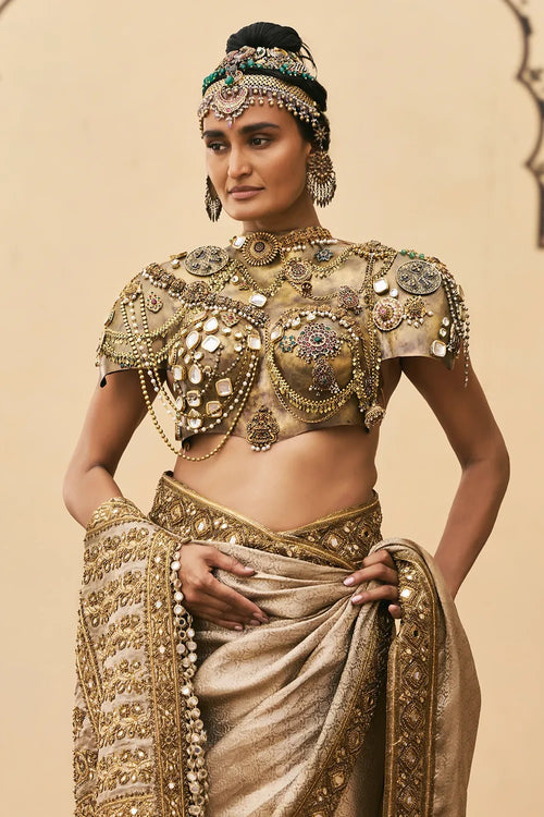 Kansya Tissue Brocade Metal Saree Set