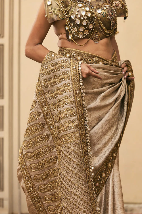 Kansya Tissue Brocade Metal Saree Set