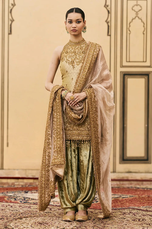 Hariyal Velvet Brocade Farshi Set