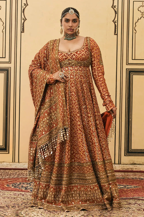 Rust Bandhani Anarkali Set