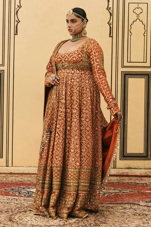 Rust Bandhani Anarkali Set