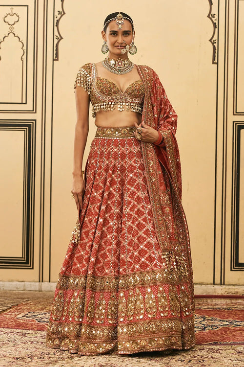 Red Bandhani Lehenga Set