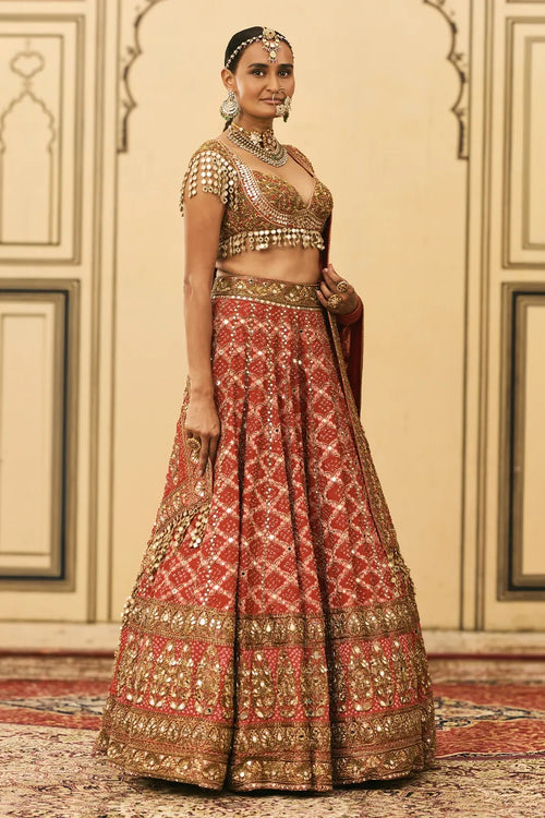 Red Bandhani Lehenga Set