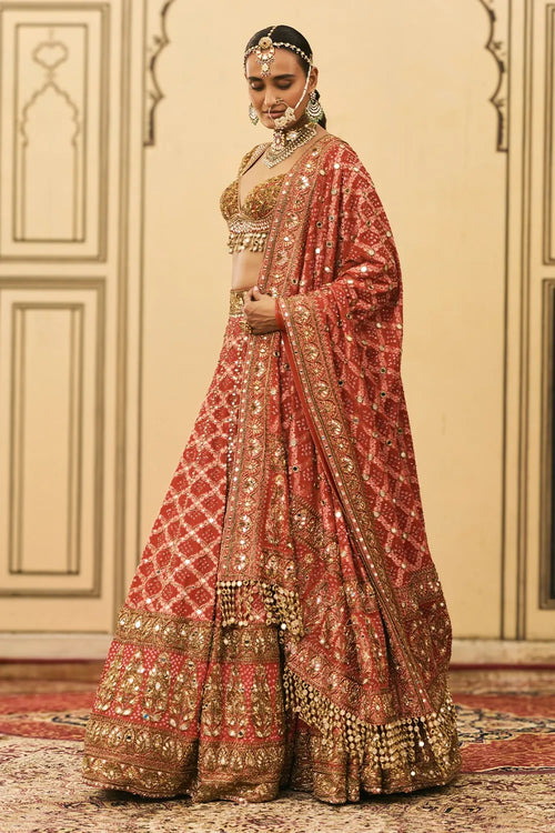 Red Bandhani Lehenga Set
