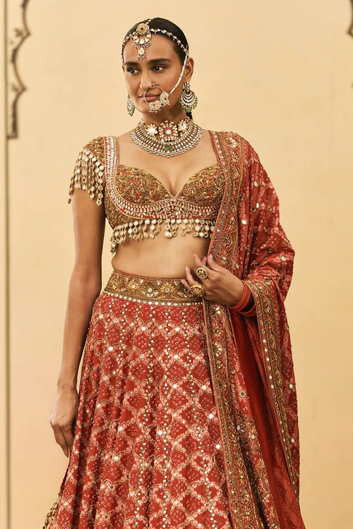 Red Bandhani Lehenga Set