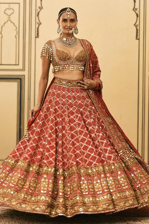 Red Bandhani Lehenga Set
