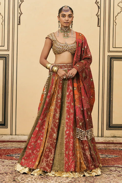 Chitrali Brocade Phulkari Lehenga Set With Phulkari Dupatta