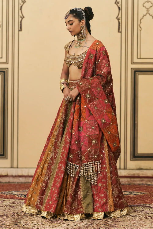 Chitrali Brocade Phulkari Lehenga Set With Phulkari Dupatta